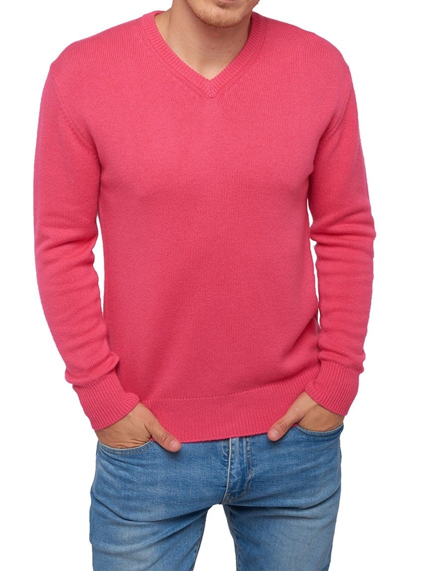 Balldiri 100% Kaschmir Herren V - Pullover 4 - fädig - rosa - Balldiri