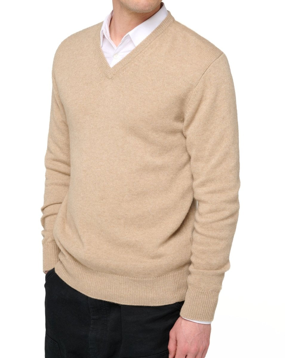 Balldiri 100% Kaschmir Herren V - Pullover 4 - fädig - natural stein - Balldiri