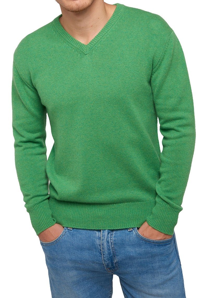 Balldiri 100% Kaschmir Herren V - Pullover 4 - fädig - hellgrün - Balldiri