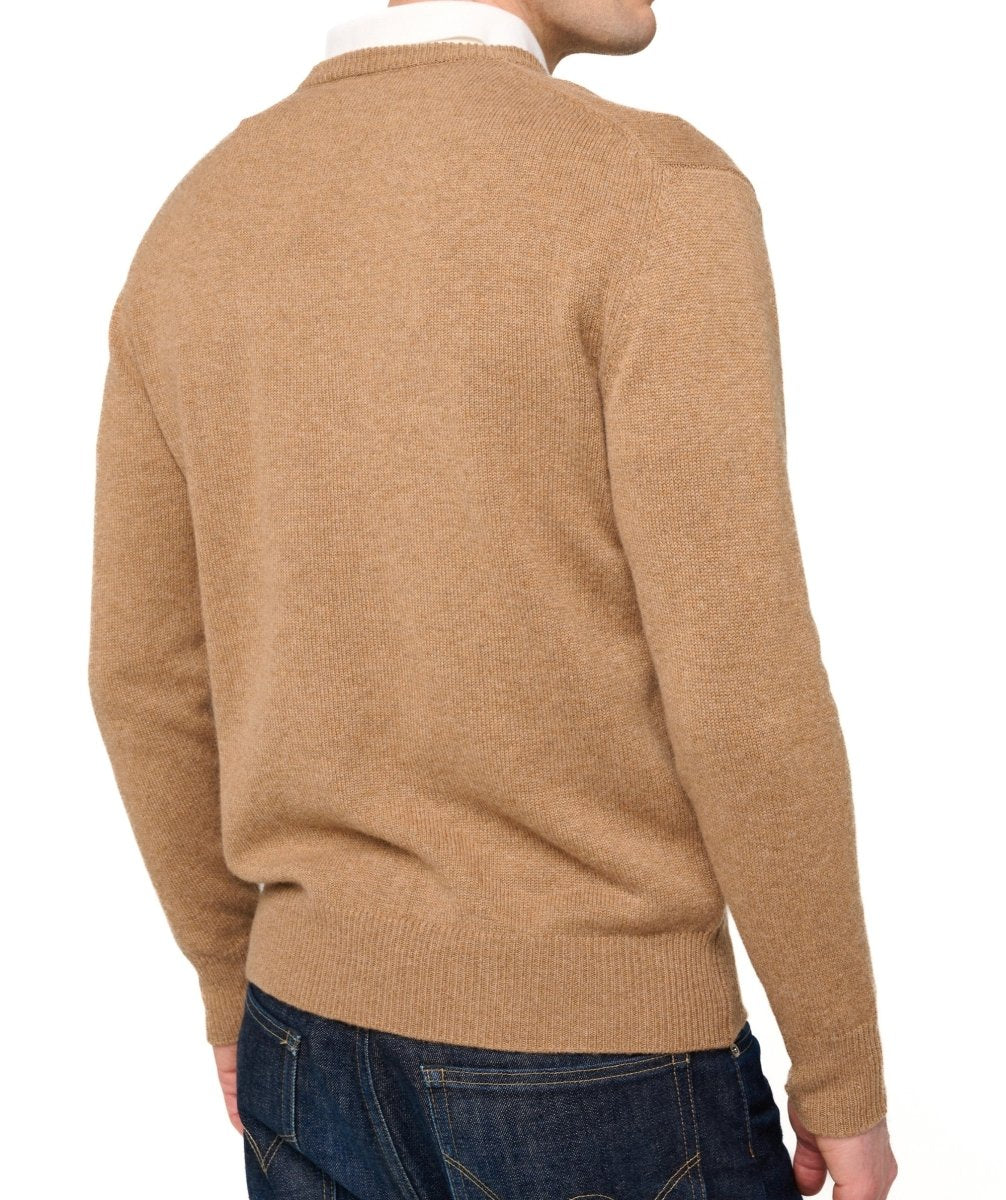 Balldiri 100% Kaschmir Herren V - Pullover 4 - fädig - camel meliert - Balldiri