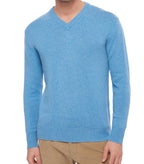 Balldiri 100% Kaschmir Herren V - Pullover 4 - fädig - azurblau meliert - Balldiri