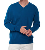 Balldiri 100% Kaschmir Herren V - Pullover 4 - fädig - leuchtendes blau - Balldiri