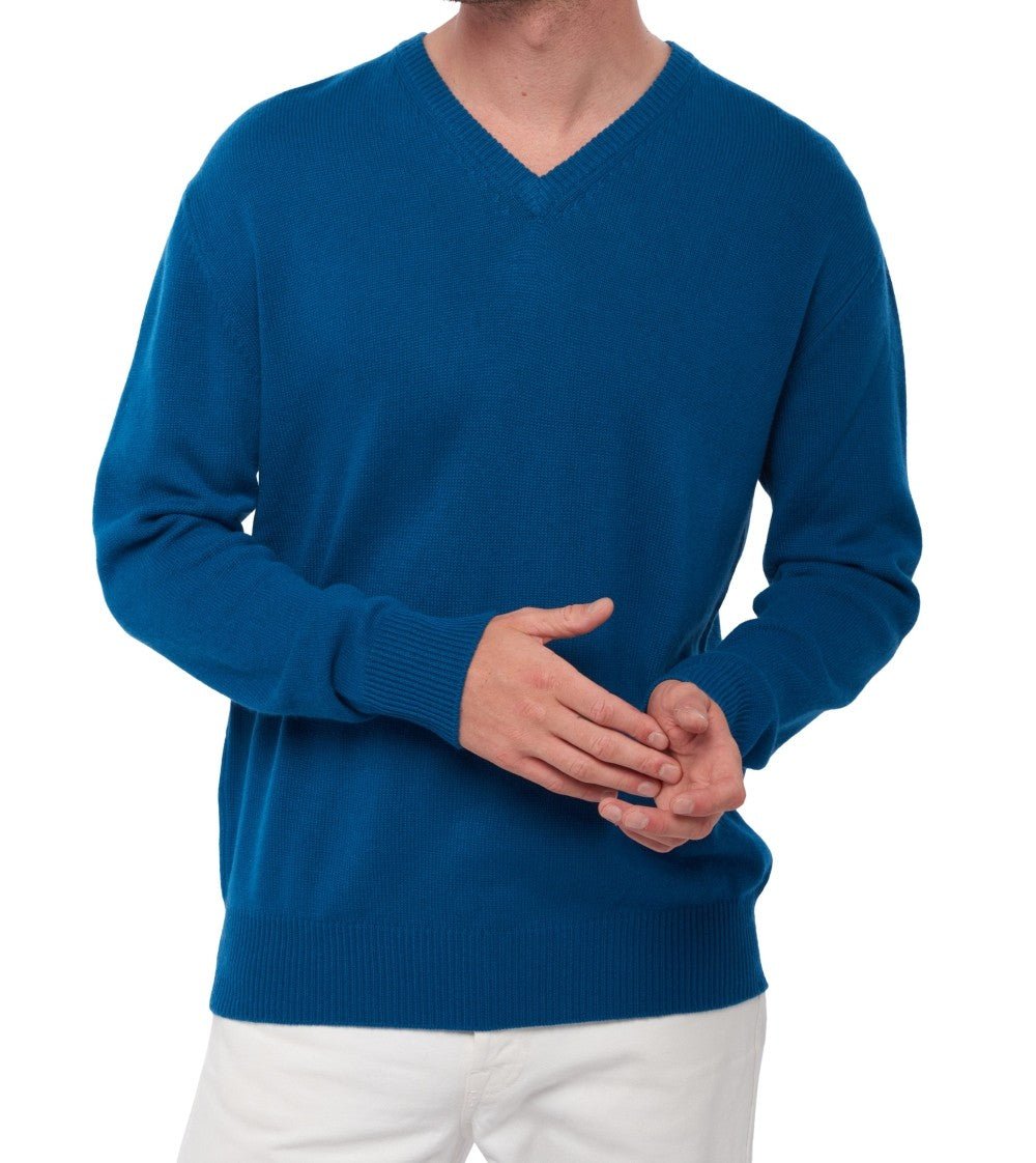 Balldiri 100% Kaschmir Herren V - Pullover 4 - fädig - leuchtendes blau - Balldiri