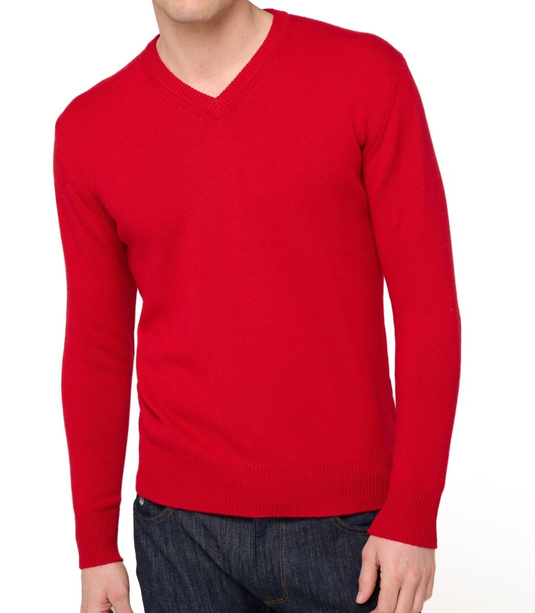 Balldiri 100% Kaschmir Herren V - Pullover 4 - fädig - rot - Balldiri