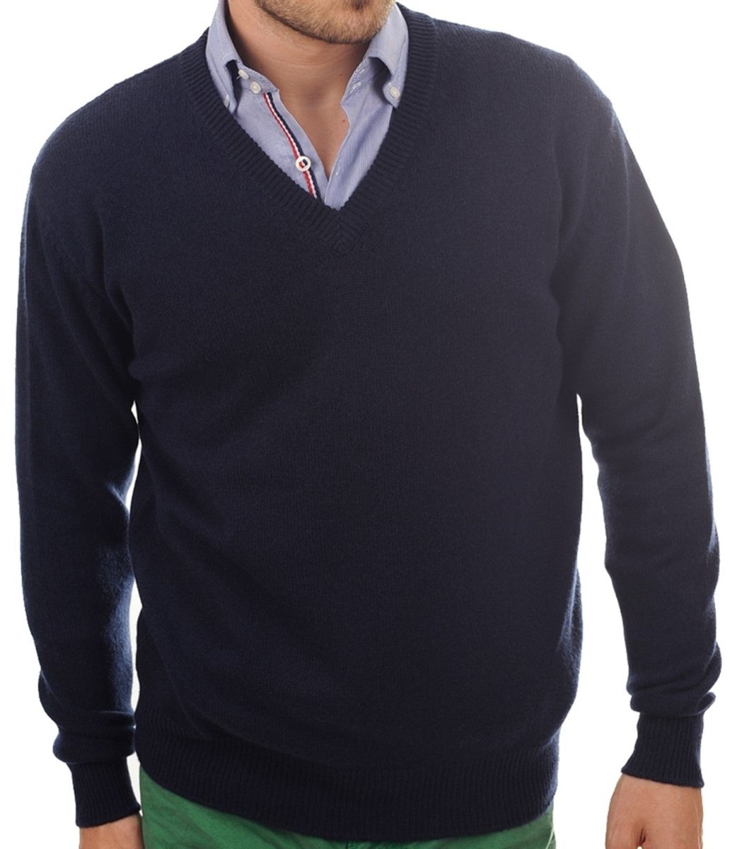 Balldiri 100% Kaschmir Herren V - Pullover 4 - fädig - nachtblau - Balldiri