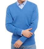 Balldiri 100% Kaschmir Herren V - Pullover 4 - fädig - blau meliert - Balldiri
