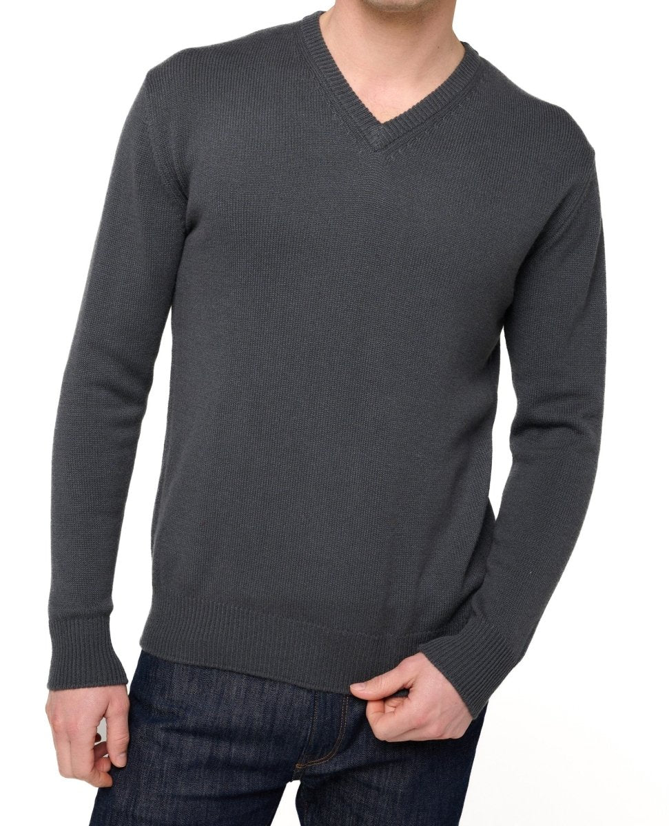 Balldiri 100% Kaschmir Herren V - Pullover 4 - fädig - anthrazit - Balldiri