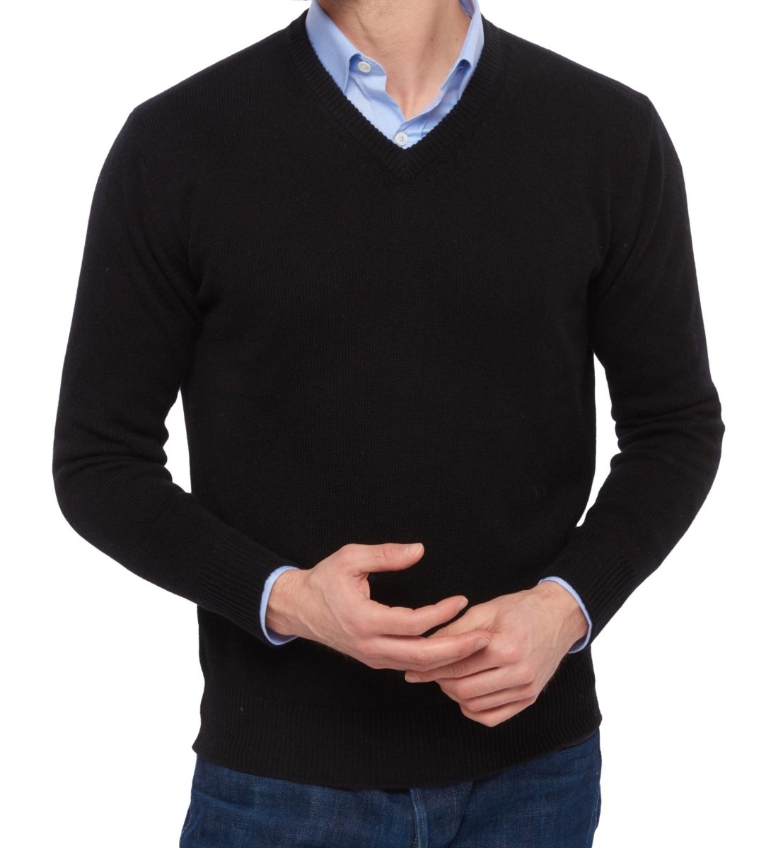 Balldiri 100% Kaschmir Herren V - Pullover 4 - fädig - schwarz - Balldiri