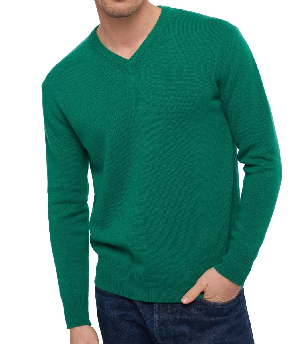 Balldiri 100% Kaschmir Herren V - Pullover 4 - fädig - englischgrün - Balldiri