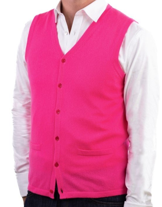 Balldiri 100% Kaschmir Herren Weste mit Knöpfe 2 - fädig - neon rosa - Balldiri