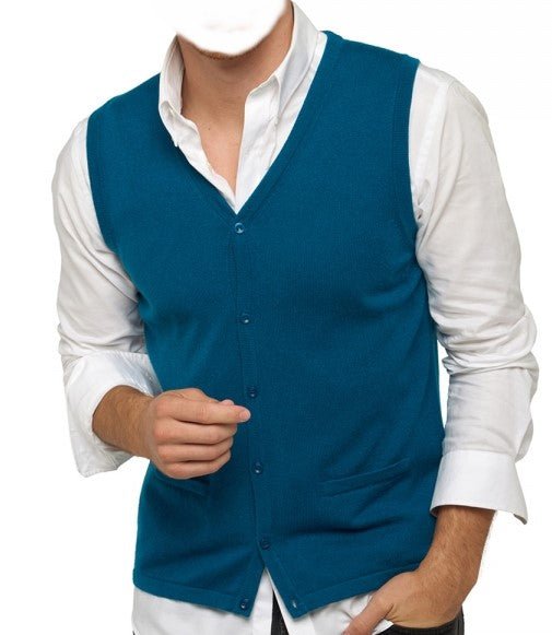 Balldiri 100% Kaschmir Herren Weste mit Knöpfe 2 - fädig - leuchtendes blau - Balldiri