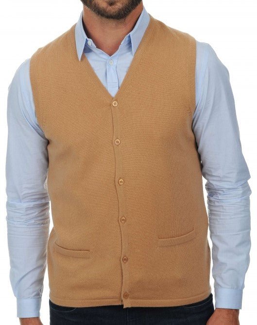 Balldiri 100% Kaschmir Herren Weste mit Knöpfe 2 - fädig - camel - Balldiri