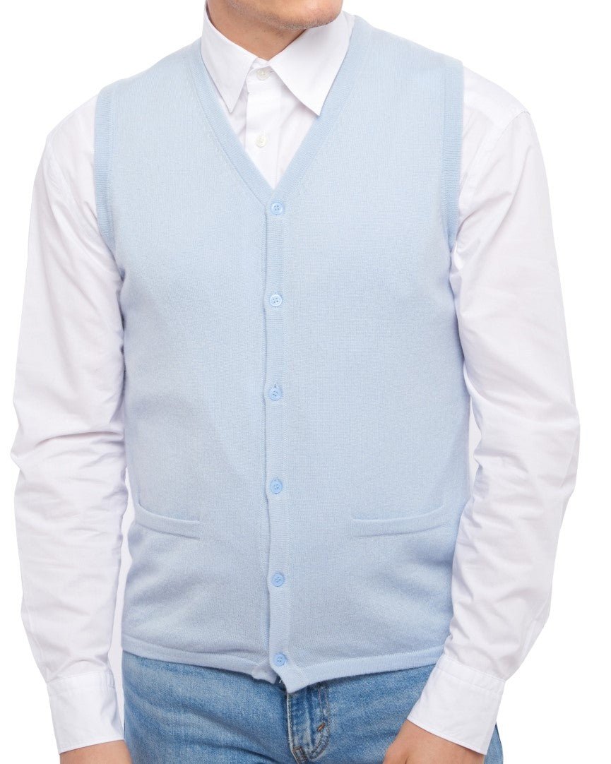 Balldiri 100% Kaschmir Herren Weste mit Knöpfe 2 - fädig - himmelblau - Balldiri