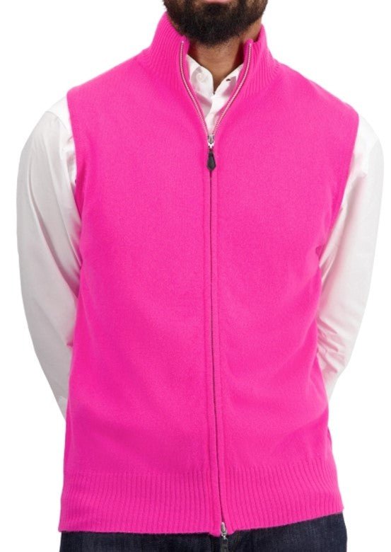 Balldiri 100% Kaschmir Herren Weste mit Stehkragen 2 - fädig - neon rosa - Balldiri