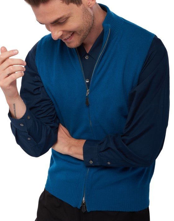 Balldiri 100% Kaschmir Herren Weste mit Stehkragen 2 - fädig - leuchtendes blau - Balldiri