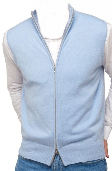 Balldiri 100% Kaschmir Herren Weste mit Stehkragen 2 - fädig - himmelblau - Balldiri
