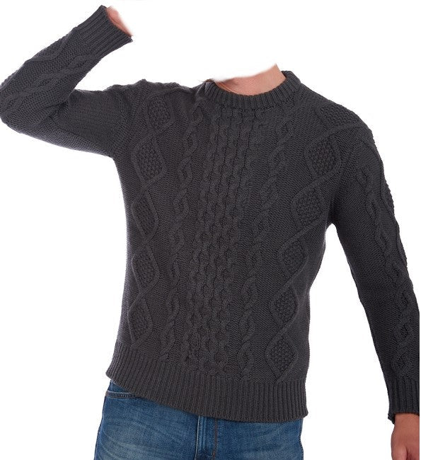 Balldiri 100% Kaschmir Herren Zopfpullover rundhals 12 - fädig - anthrazit - Balldiri