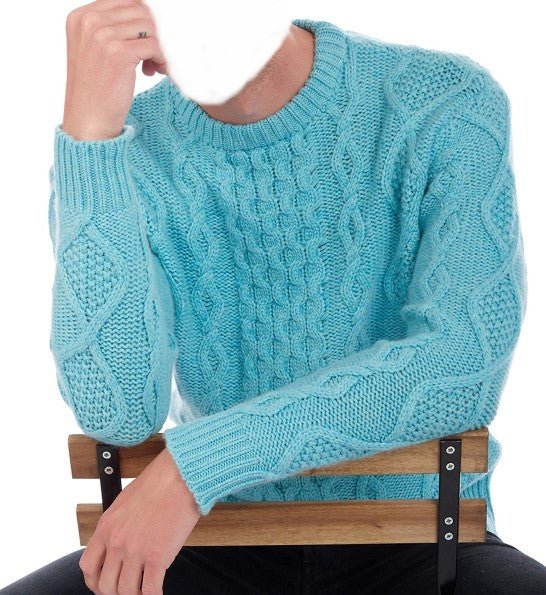 Balldiri 100% Kaschmir Herren Zopfpullover rundhals 12 - fädig - türkis - Balldiri