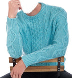 Balldiri 100% Kaschmir Herren Zopfpullover rundhals 12 - fädig - türkis - Balldiri