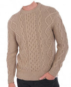 Balldiri 100% Kaschmir Herren Zopfpullover rundhals 12 - fädig - naturbraun - Balldiri