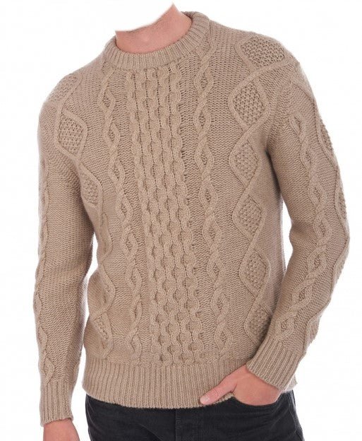 Balldiri 100% Kaschmir Herren Zopfpullover rundhals 12 - fädig - naturbraun - Balldiri