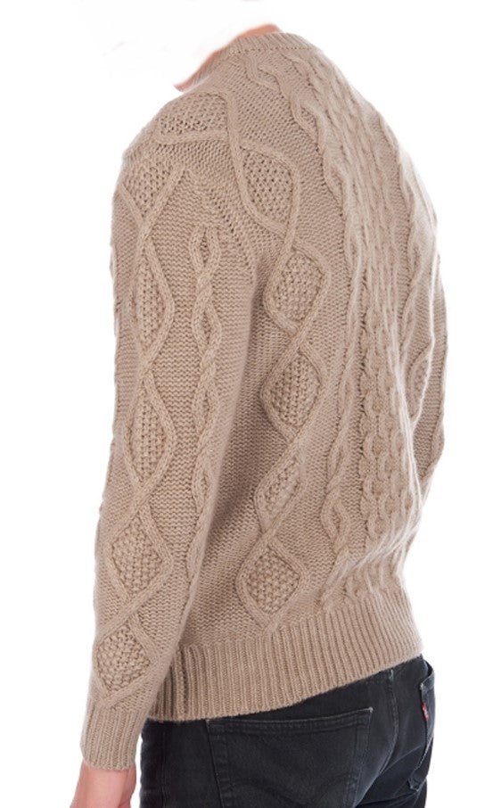 Balldiri 100% Kaschmir Herren Zopfpullover rundhals 12 - fädig - naturbraun - Balldiri