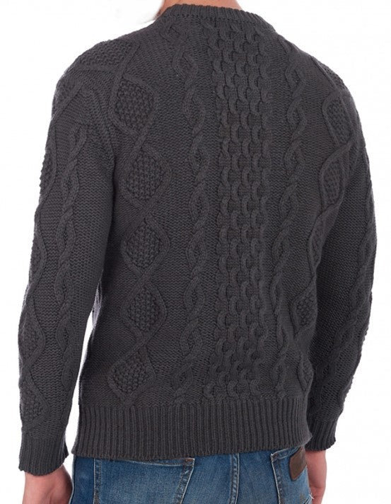 Balldiri 100% Kaschmir Herren Zopfpullover rundhals 12 - fädig - anthrazit - Balldiri