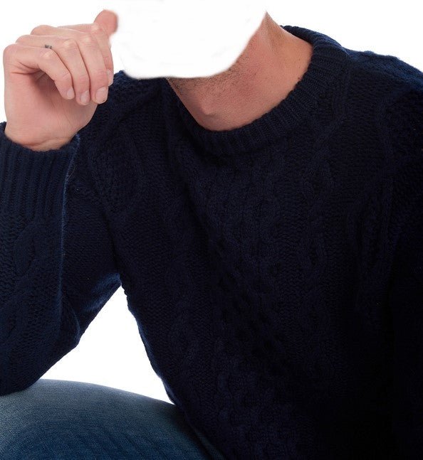 Balldiri 100% Kaschmir Herren Zopfpullover rundhals 12 - fädig - nachtblau - Balldiri