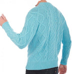 Balldiri 100% Kaschmir Herren Zopfpullover rundhals 12 - fädig - türkis - Balldiri