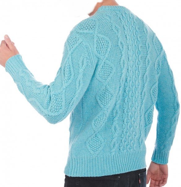 Balldiri 100% Kaschmir Herren Zopfpullover rundhals 12 - fädig - türkis - Balldiri