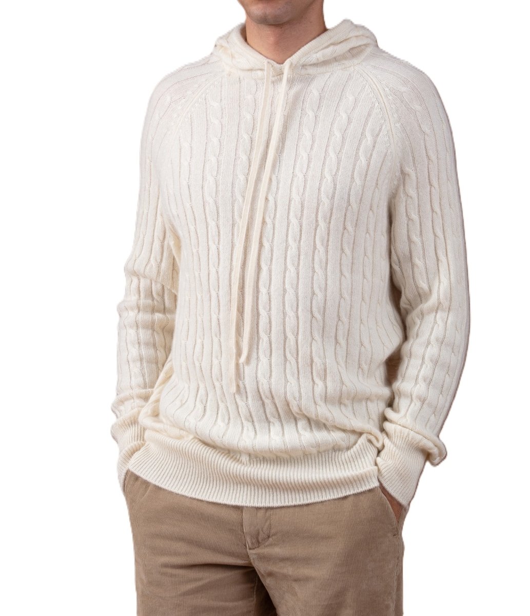 Balldiri 100% Kaschmir Hoodie Herren Kapuzenpullover 4 - fädig - ecru - Balldiri
