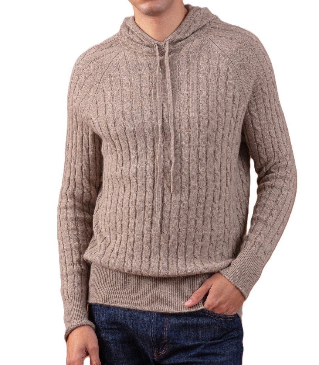 Balldiri 100% Kaschmir Hoodie Herren Kapuzenpullover 4 - fädig - naturbraun - Balldiri