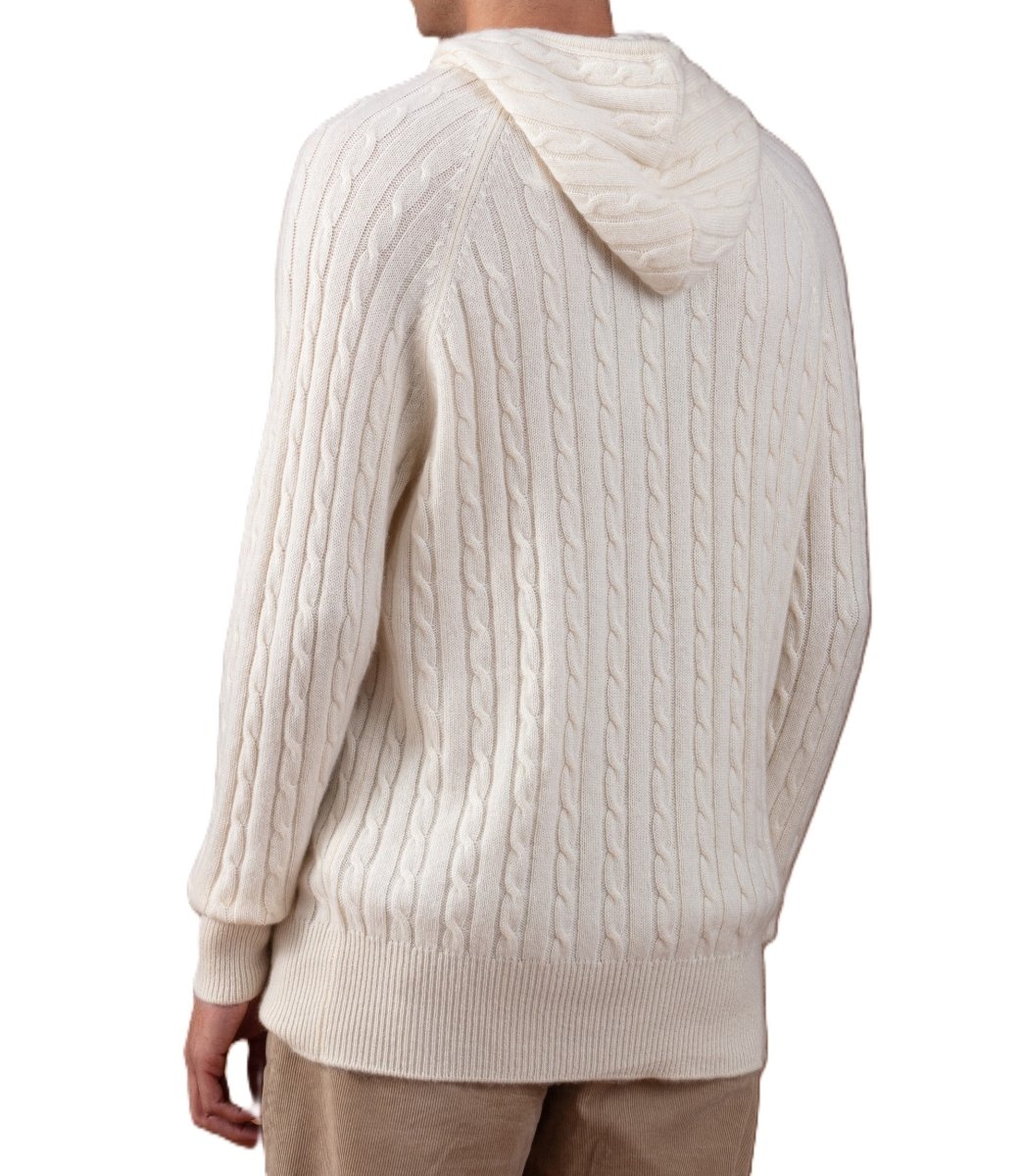 Balldiri 100% Kaschmir Hoodie Herren Kapuzenpullover 4 - fädig - ecru - Balldiri