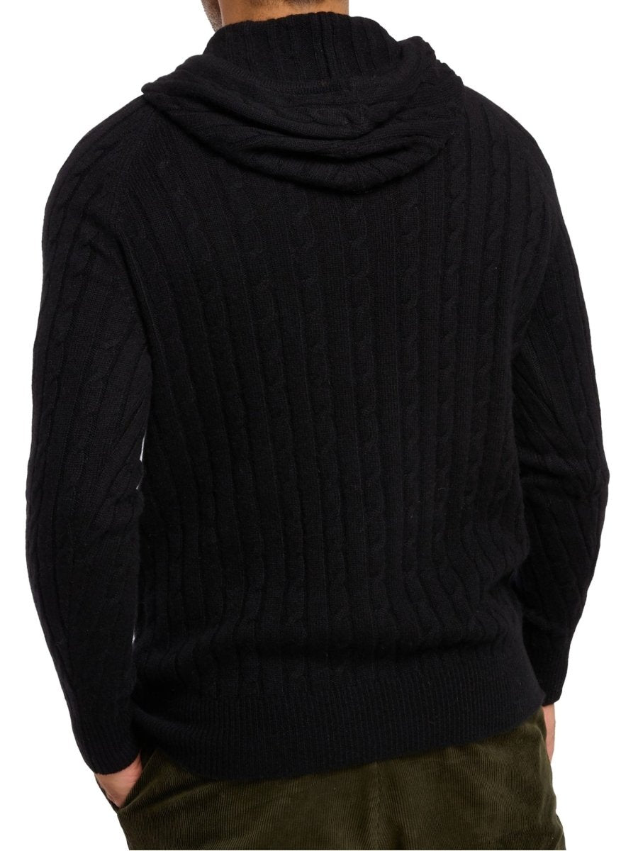 Balldiri 100% Kaschmir Hoodie Herren Kapuzenpullover 4 - fädig - schwarz - Balldiri