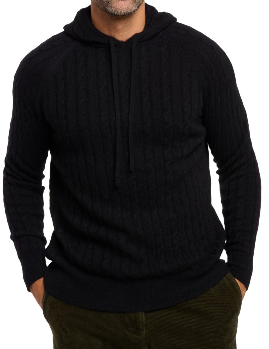 Balldiri 100% Kaschmir Hoodie Herren Kapuzenpullover 4 - fädig - schwarz - Balldiri