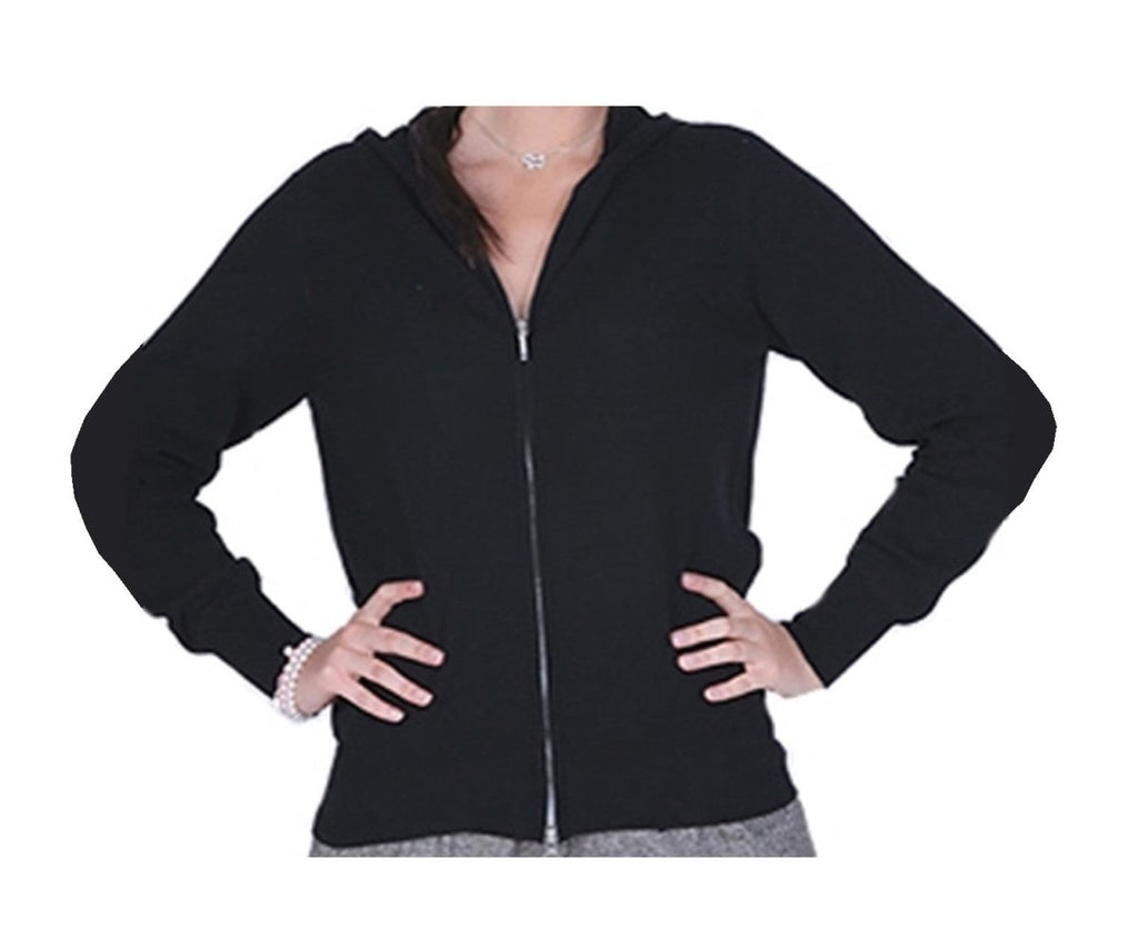 Balldiri 100% Kaschmir Jacke Strickjacke Damen Hoody 2 - fädig schwarz XL - Balldiri