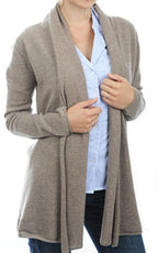 Balldiri 100% Kaschmir Jacke Strickjacke Longstrickjacke Damen 2 - fädig naturbraun 3XL - Balldiri