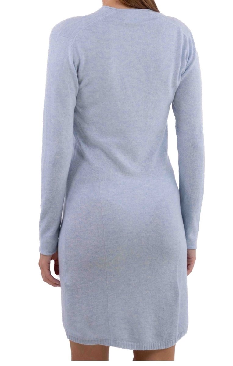 Balldiri 100% Kaschmir Kleid Damen V - Ausschnitt 2 - fädig für elegante Auftritte - himmelblau - Balldiri