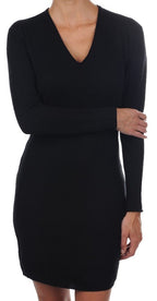 Balldiri 100% Kaschmir Kleid Damen V - Ausschnitt 2 - fädig für elegante Auftritte - Schwarz - Balldiri