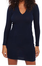 Balldiri 100% Kaschmir Kleid Damen V - Ausschnitt 2 - fädig für elegante Auftritte - nachtblau - Balldiri