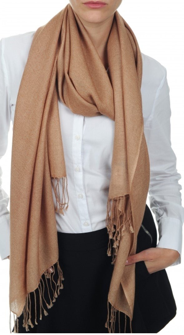 Balldiri 100% Kaschmir Pashmina Schal 201 x 71 cm 2 - fädig - beige/rosa - Balldiri