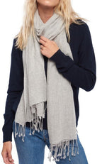 Balldiri 100% Kaschmir Pashmina Schal 201 x 71 cm 2 - fädig - hellgrau - Balldiri