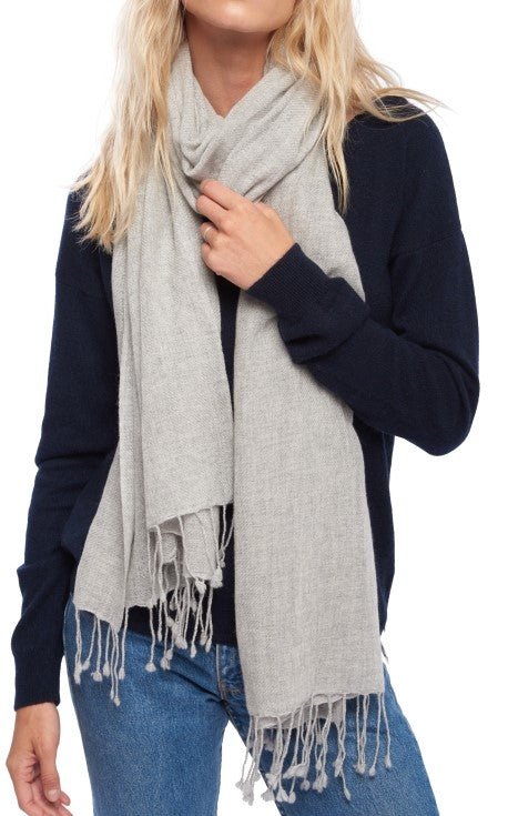 Balldiri 100% Kaschmir Pashmina Schal 201 x 71 cm 2 - fädig - hellgrau - Balldiri