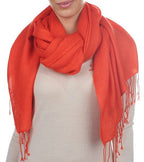Balldiri 100% Kaschmir Pashmina Schal 201 x 71 cm 2 - fädig - blutorange - Balldiri