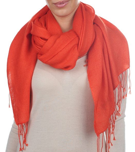 Balldiri 100% Kaschmir Pashmina Schal 201 x 71 cm 2 - fädig - blutorange - Balldiri