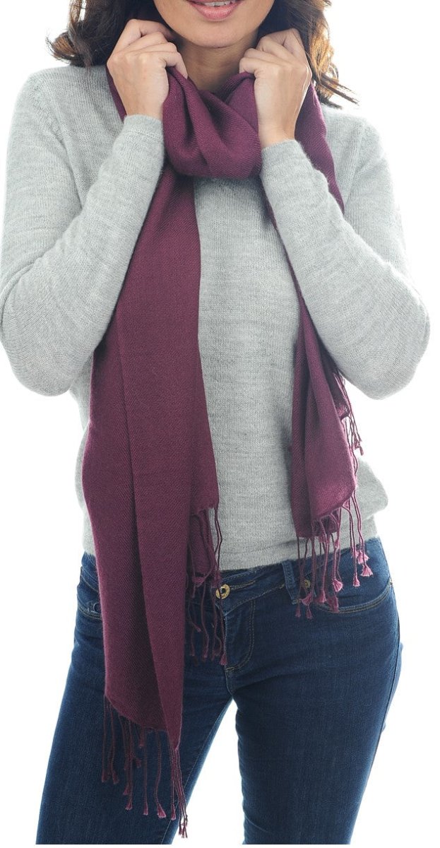 Balldiri 100% Kaschmir Pashmina Schal 201 x 71 cm 2 - fädig - pflaume - Balldiri