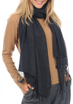 Balldiri 100% Kaschmir Pashmina Schal 201 x 71 cm 2 - fädig - anthrazit meliert - Balldiri