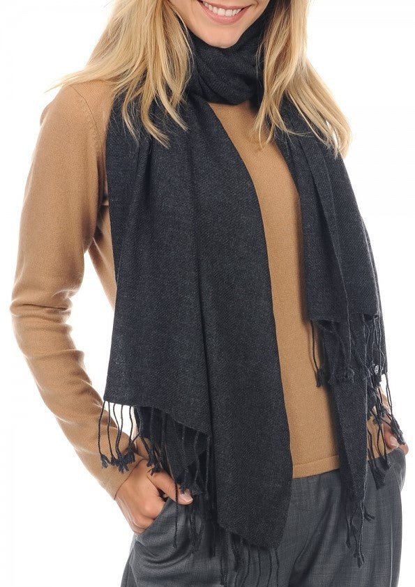 Balldiri 100% Kaschmir Pashmina Schal 201 x 71 cm 2 - fädig - anthrazit meliert - Balldiri