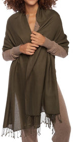 Balldiri 100% Kaschmir Pashmina Schal 201 x 71 cm 2 - fädig - kakhi - Balldiri