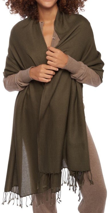 Balldiri 100% Kaschmir Pashmina Schal 201 x 71 cm 2 - fädig - kakhi - Balldiri